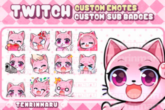 create custom cute anime twitch emotes or sub badges or sticker