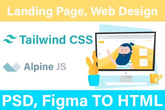 develop landing page using tailwind CSS and alpine js