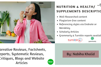 write health, nutrition articles, and supplement description