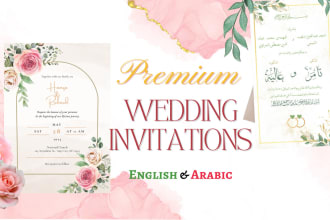 design a premium wedding invitation in english or arabic