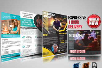 design sale sheet, speaker, music one sheet, media kit, epk in 1 hr