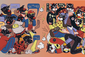 draw a 30s cartoon psychedelic illustration