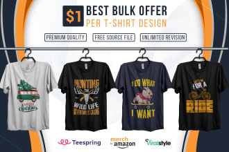 do unique eye catching typography or bulk t shirt design