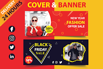 design professional linkedin, facebook, twitter cover, header or banner