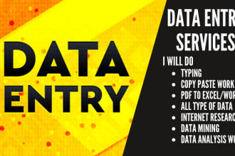 do data entry job, data scraping, admin support, copy paste, clerical