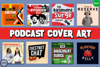 design illustrated podcast cover art and logo