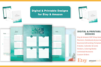 design custom planners, journals, workbooks for etsy and KDP