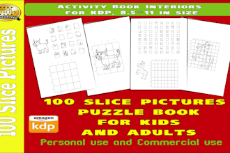 create 100 slice pictures puzzle book for kids and adults