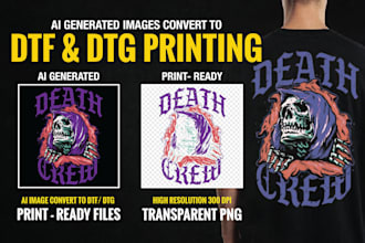 create dtg dtf print ready artwork, convert ai designs to 300 dpi png