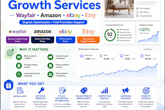 wayfair, amazon, ebay, and etsy organic, paid promotion services