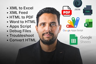 fix, convert or create XML, xslt, xsd, HTML, PDF, CSV data, xquery, json files