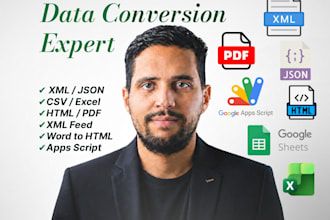 fix, convert or create XML, xslt, xsd, HTML, PDF, CSV data, xquery, json files