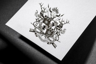 do outstanding hand drawn coat of arms heraldry logo design