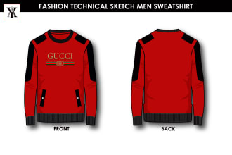design a premium fashion technical flat sketch and tech pack