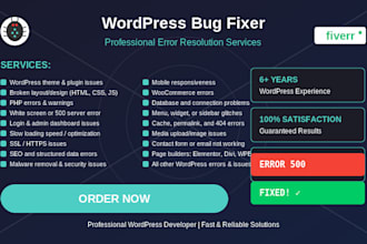 fix wordpress issues, bugs, errors, and provide support