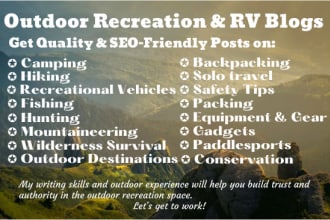 write outdoor recreation articles and rv blogs