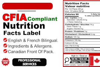 do cfia compliant canadian bilingual nutrition facts label
