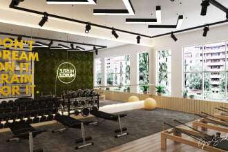 render and design sports gym, fitness center interior