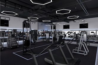 render and design sports gym, fitness center interior
