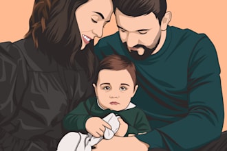 draw vector face for couple or family