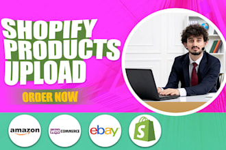 upload or listing products in amazon, shopify , woocommerce wix
