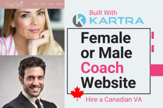 build kartra website for a female or male coach, membership, sales, marketing