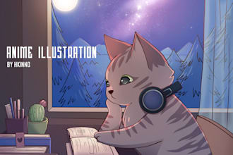 draw anime style illustration background for wallpaper, cover photo, banner
