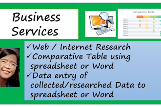 do internet research, data entry, comparative tables of data