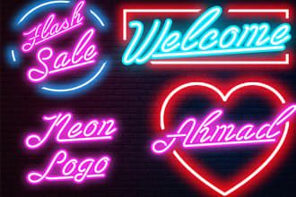 design neon logo, neon sign and text glowing in light effect