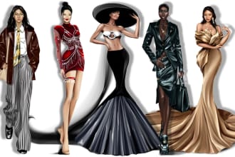 draw a perfect  fashion illustration,portrait, sketch, editorial in my style