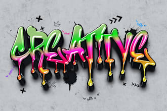 do 3d graffiti, bubble, hand lettering, drip logo or word