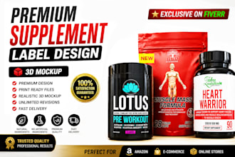 design premium supplement label and realistic 3d mockup