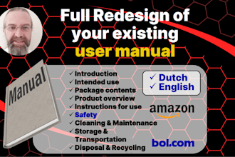do a full redesign of your user manual for bol com, amazon, etsy, wish