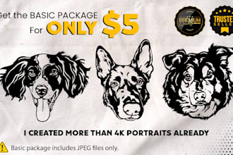 draw custom pet portrait dog, cat in vector line arts