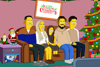 draw a custom yellow cartoon portrait for christmas gifts