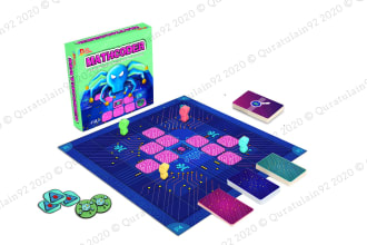 design a playful and interactive board game with a box