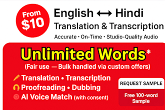 do english to hindi translation and audio or video transcription