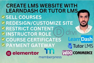 create lms website or online course website with learndash or tutor lms