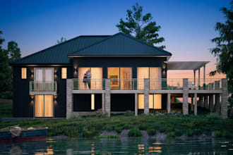 create photorealistic 3d facade rendering for house exterior