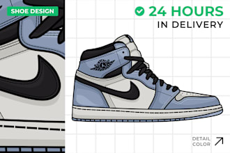 draw simple line art and detail color for shoes