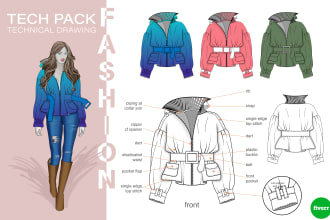 create fashion tech pack apparel clothing technical drawing