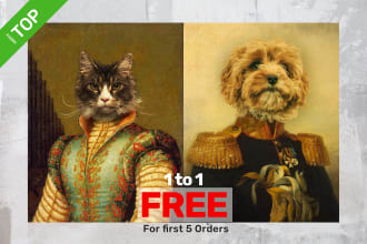create royal custom pet portrait, dog portrait, cat portrait
