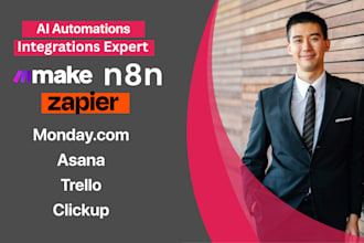 setup monday com crm, asana, clickup,trello automations zapier, make, n8n expert