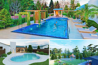 design and 3d render your patio, pool, garden or landscape