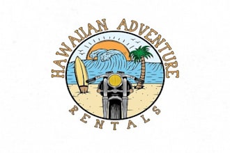 create a dynamic tropical island themed logo for a hawaii rental company