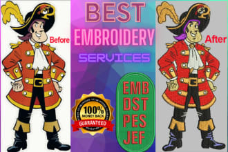 convert logo, image to embroidery digitizing file, dst, pes, jef in 1 hour