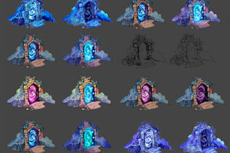 draw 2d game character assets, props, background, oc