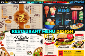 do unique restaurant menu design, digital menu or menu board