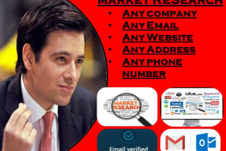 research any market, company, email, website, address, phone number