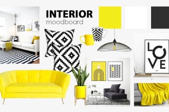 do interior design mood board with ideas and shopping list